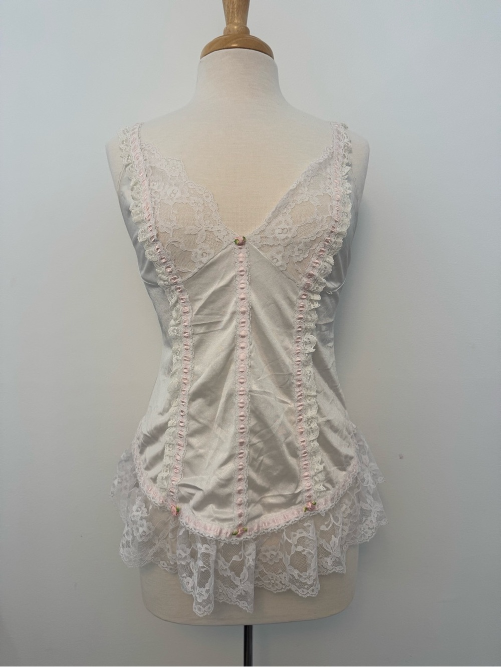 Vintage Tosca Lingerie Lace-Trim Ivory and Pink Camisole Slip